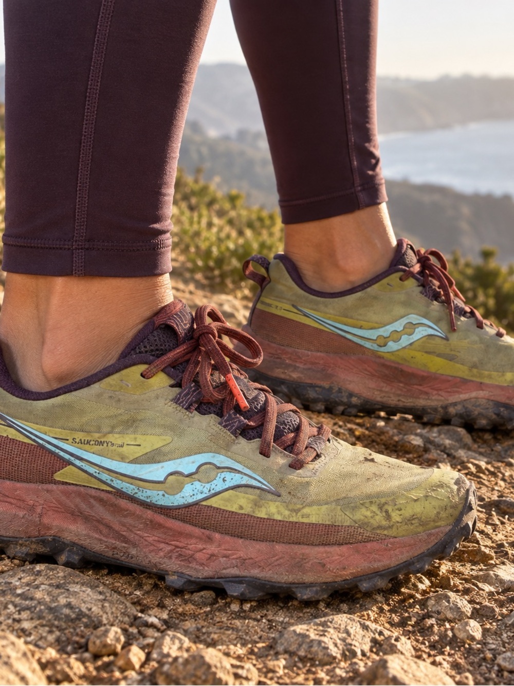 Saucony Peregrine 13 Arroyo Trail Running Shoes, olive green/burgundy spice/blue